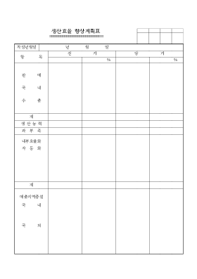 생산효율 향상계획표 생산효율 향상계획표